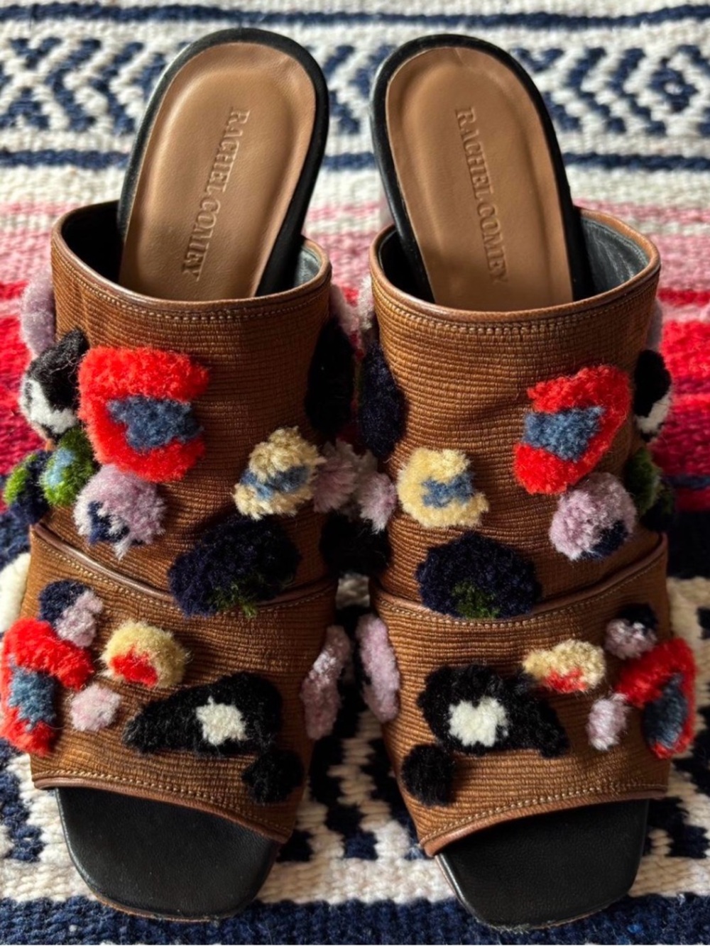 Rachel Comey Brown Pom-Pom Embellished Slide Mules
